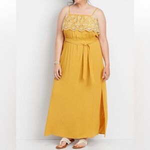 Maurices plus size 2 Yellow Eyelet trim Maxi dress never worn